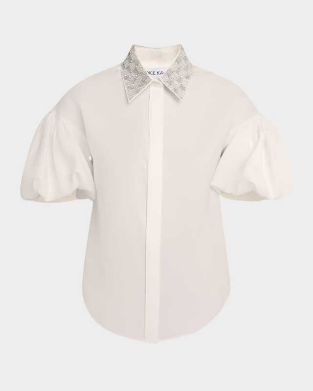 Embroidered Collar Puff-Sleeve Blouse